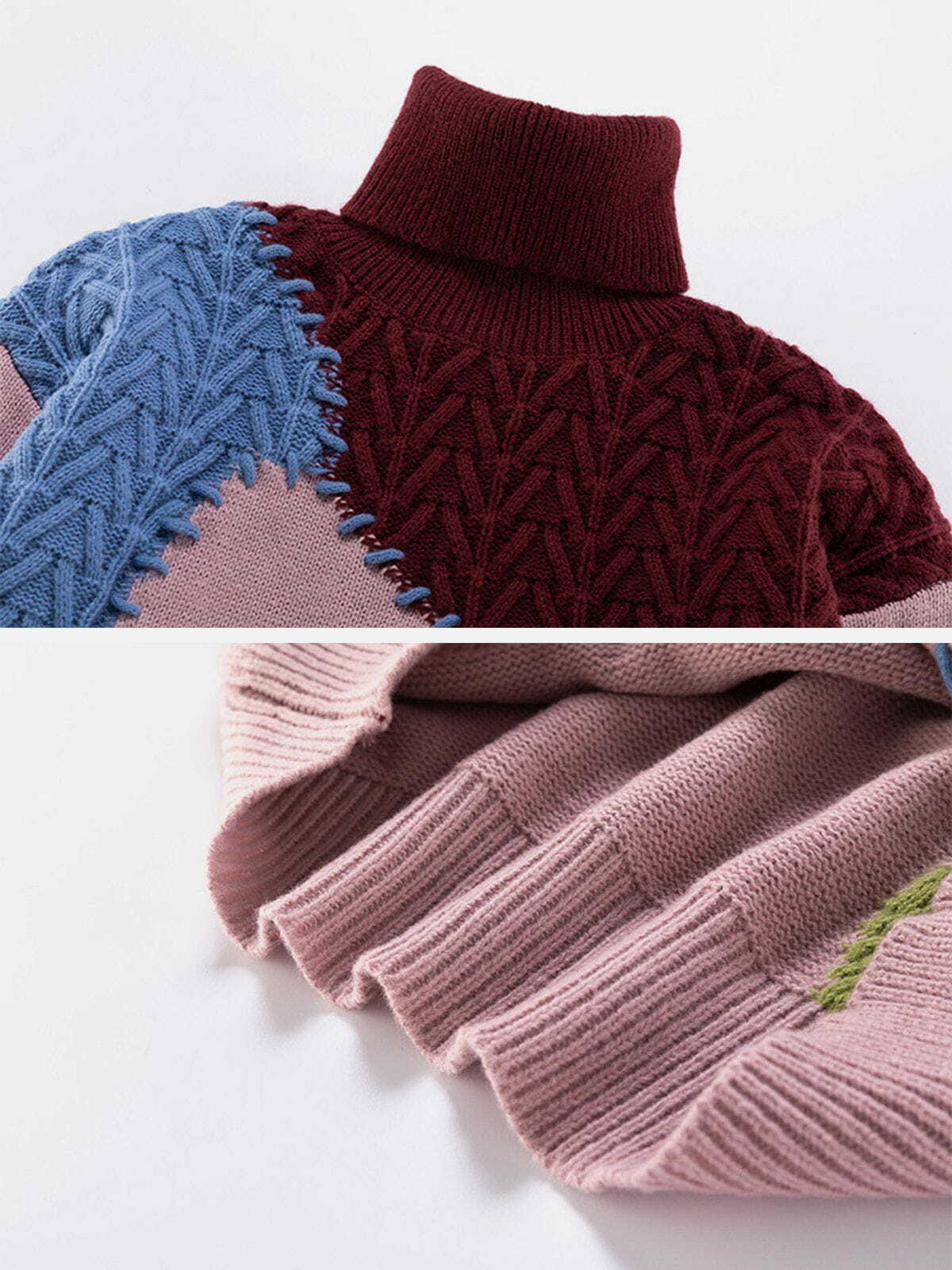 patchwork stitch turtleneck sweater edgy & retro streetwear glamour 3764