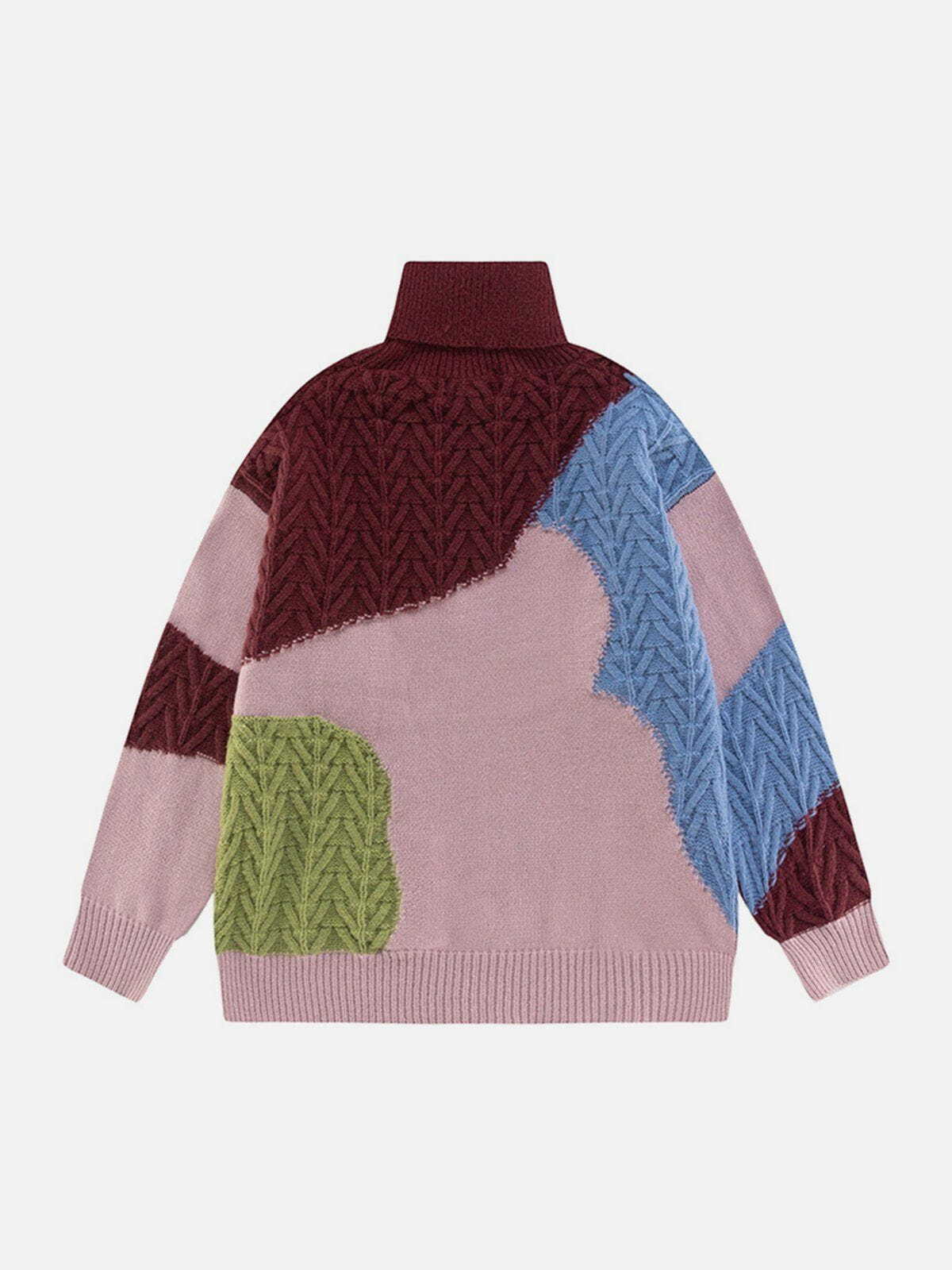 patchwork stitch turtleneck sweater edgy & retro streetwear glamour 4109