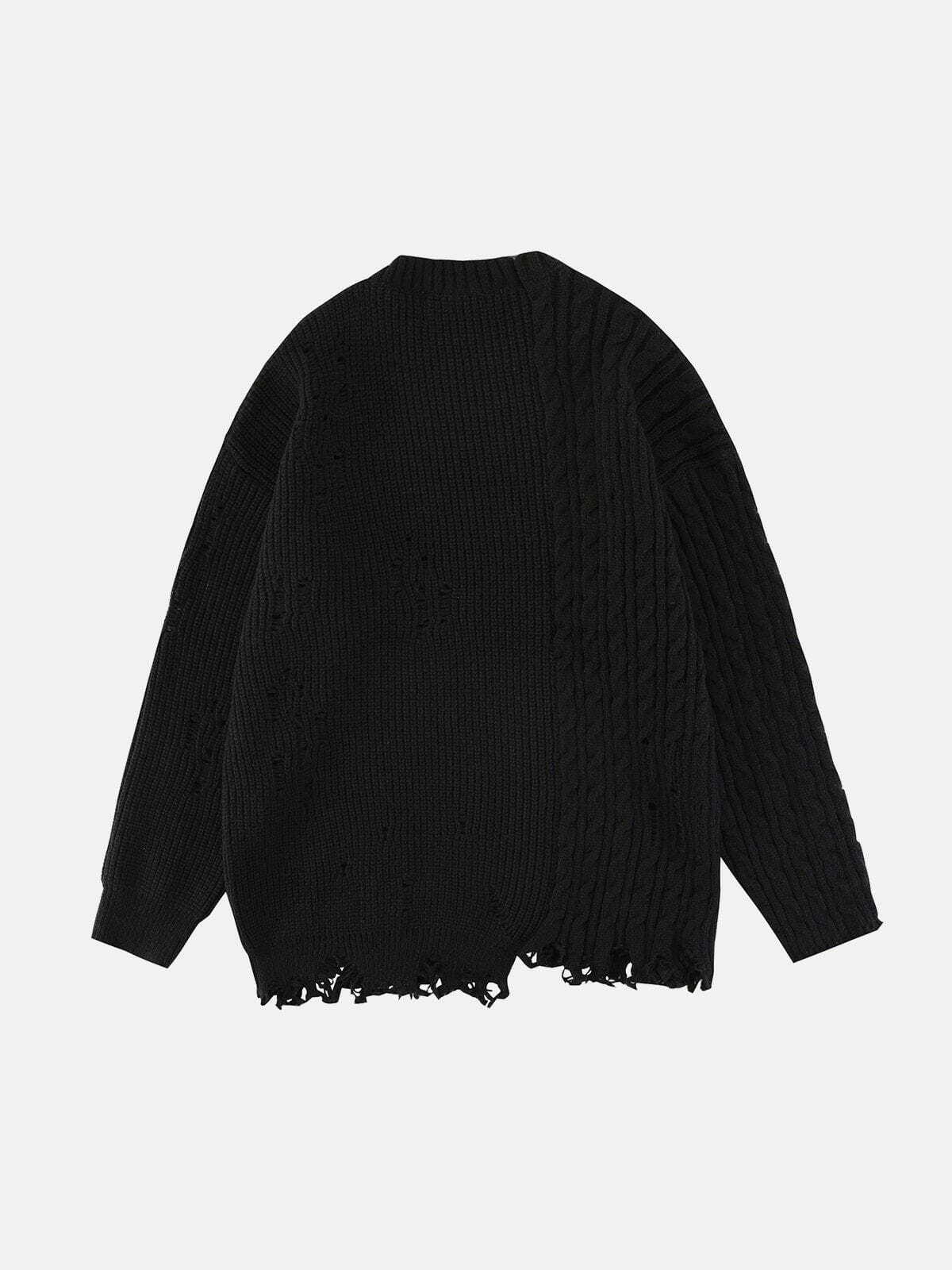 patchwork twist knit sweater edgy y2k streetwear 1016