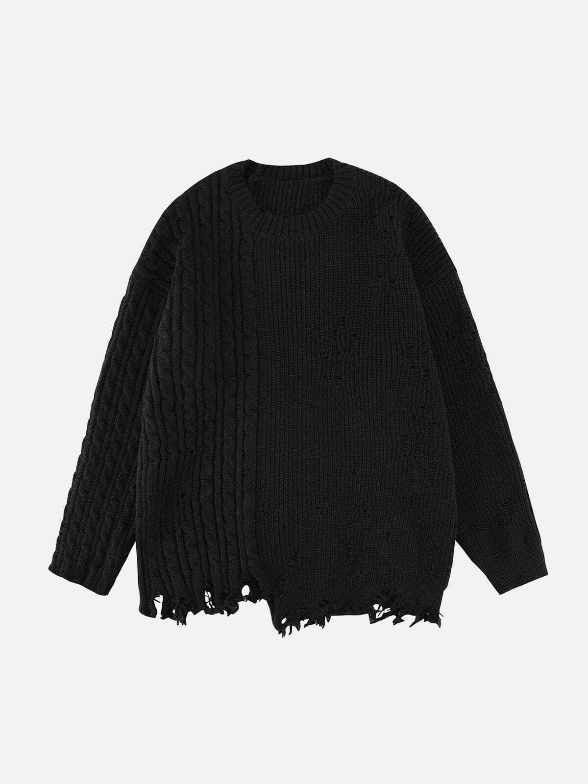 patchwork twist knit sweater edgy y2k streetwear 4504