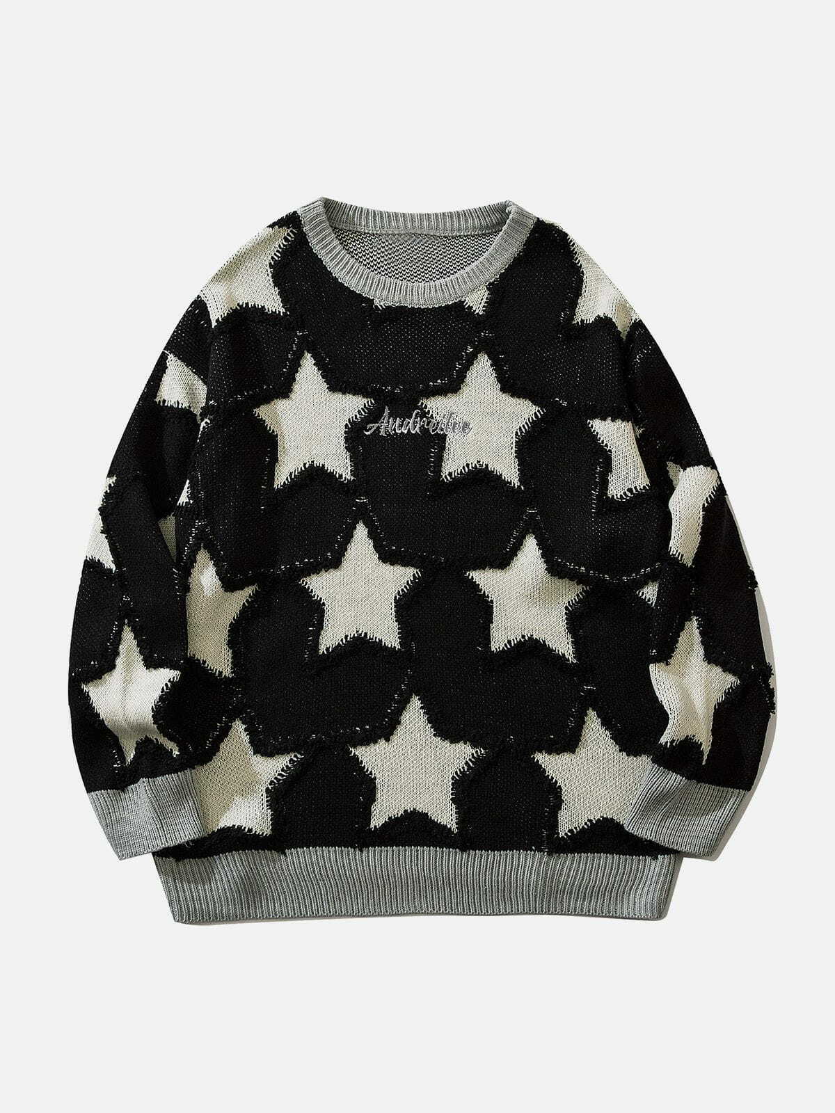 pentagram embroidered sweater edgy & trendy streetwear 7263