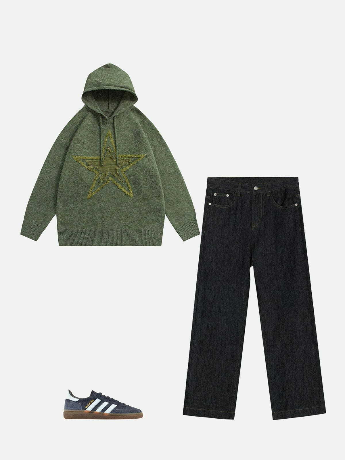 pentagram knit hoodie vintage streetwear icon 2745