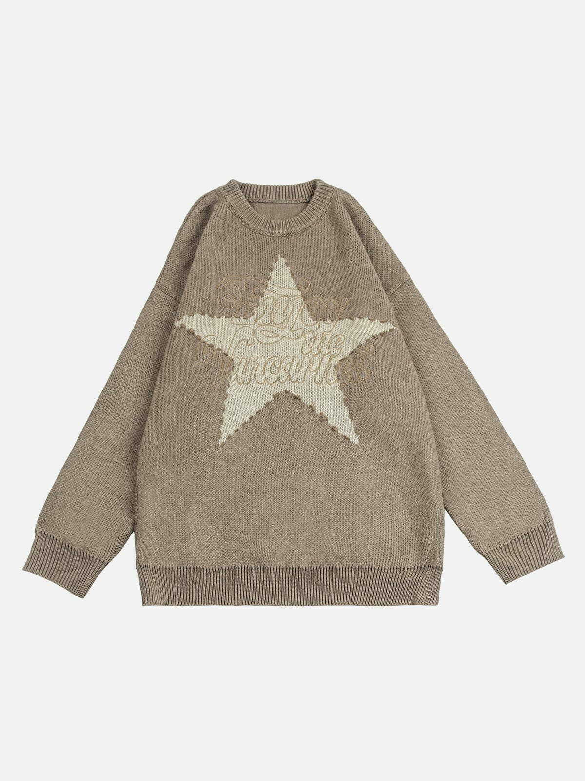 pentagram patchwork sweater edgy streetwear statement 6443