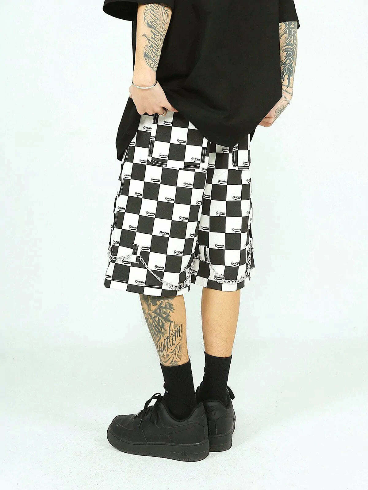 plaid chain shorts edgy & trendy streetwear 2231