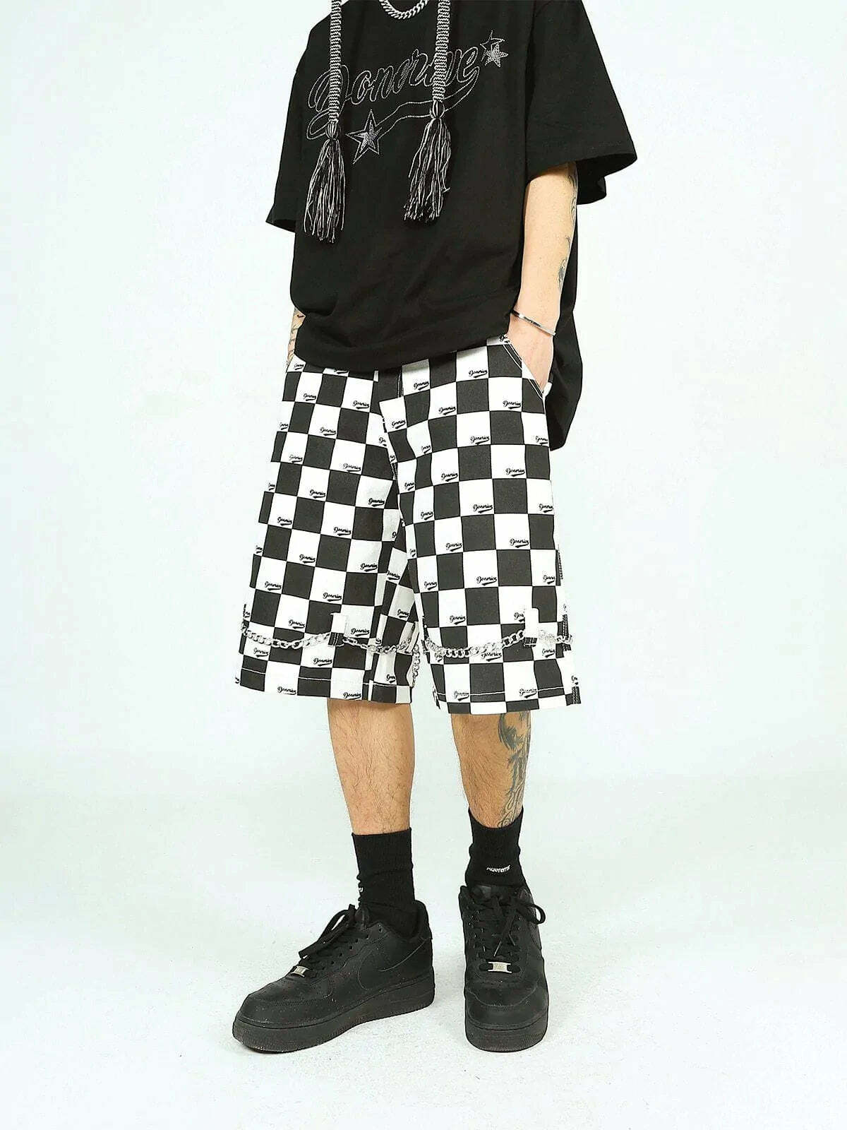 plaid chain shorts edgy & trendy streetwear 4527