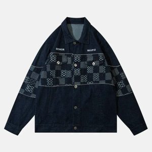 plaid denim jacket edgy & retro streetwear 8559