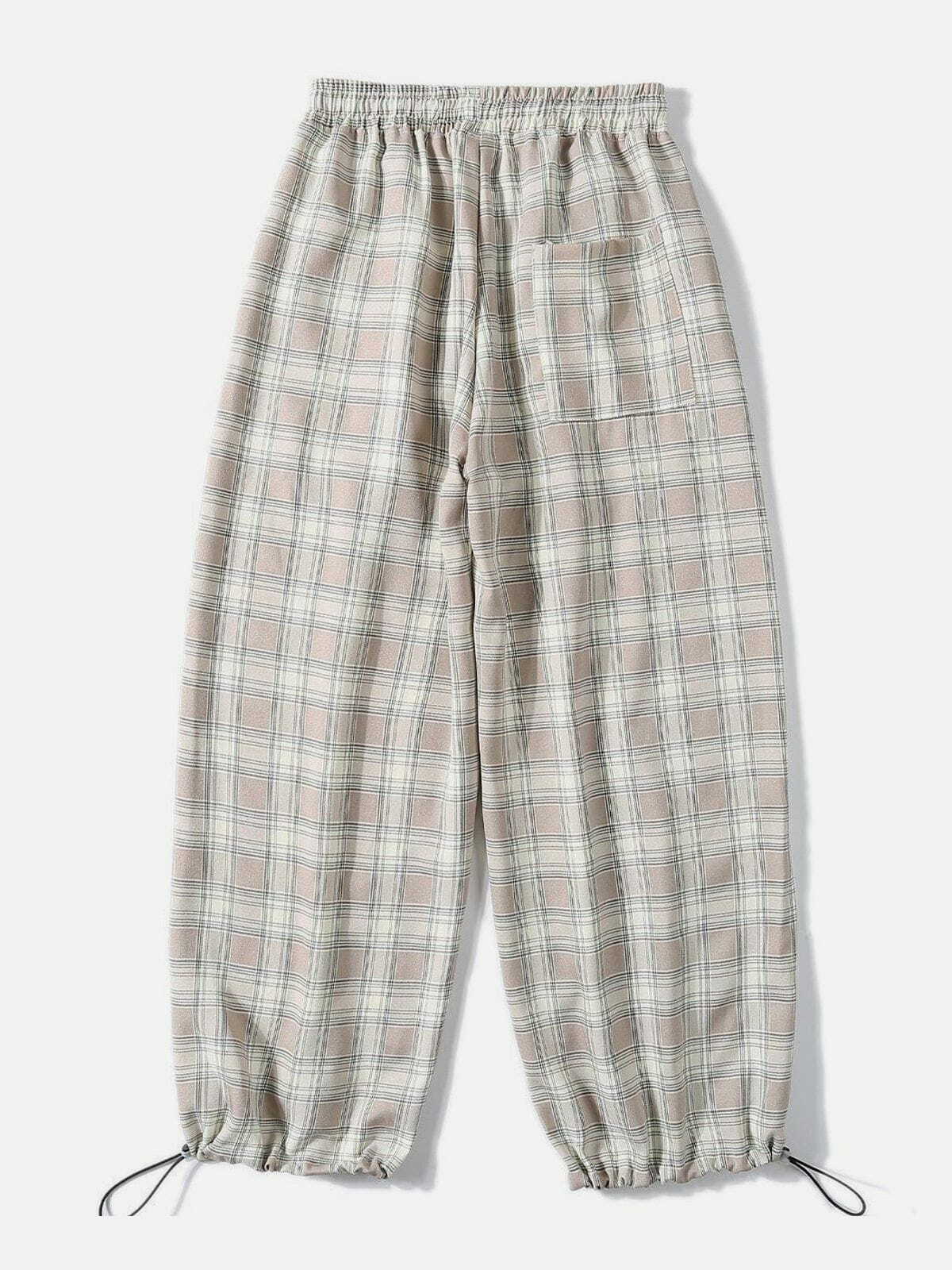 plaid drawstring casual pants urban chic streetwear 5260