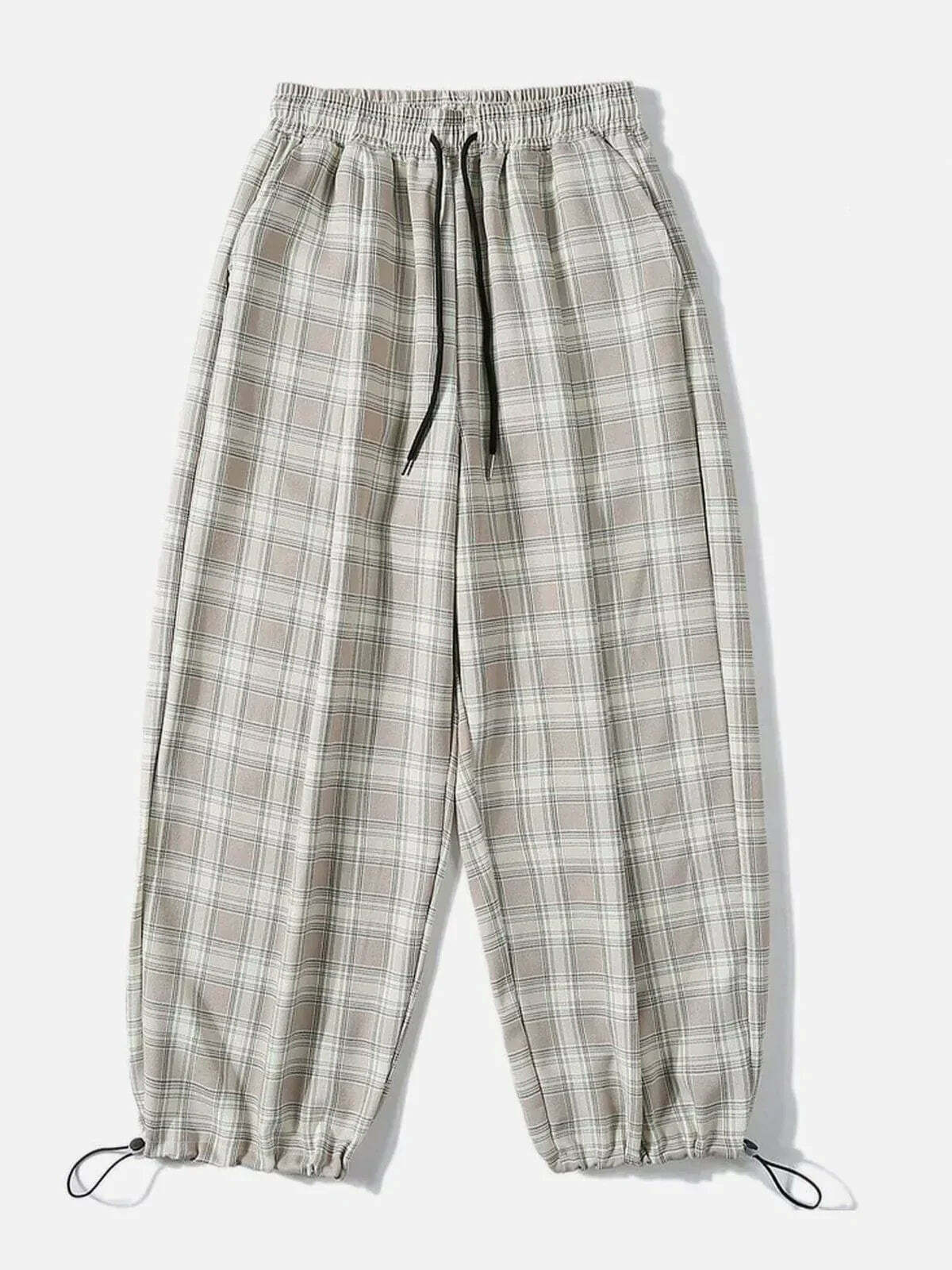 plaid drawstring casual pants urban chic streetwear 5646