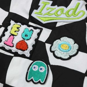 plaid embroidery short sleeve shirt edgy streetwear essential 7316