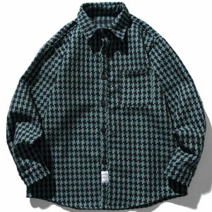 plaid long sleeve shirt edgy & irregular pattern 1067