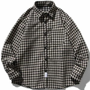plaid long sleeve shirt edgy & irregular pattern 8844