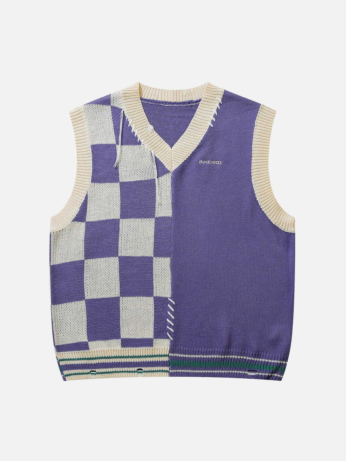 plaid patchwork vest edgy & retro streetwear 8823