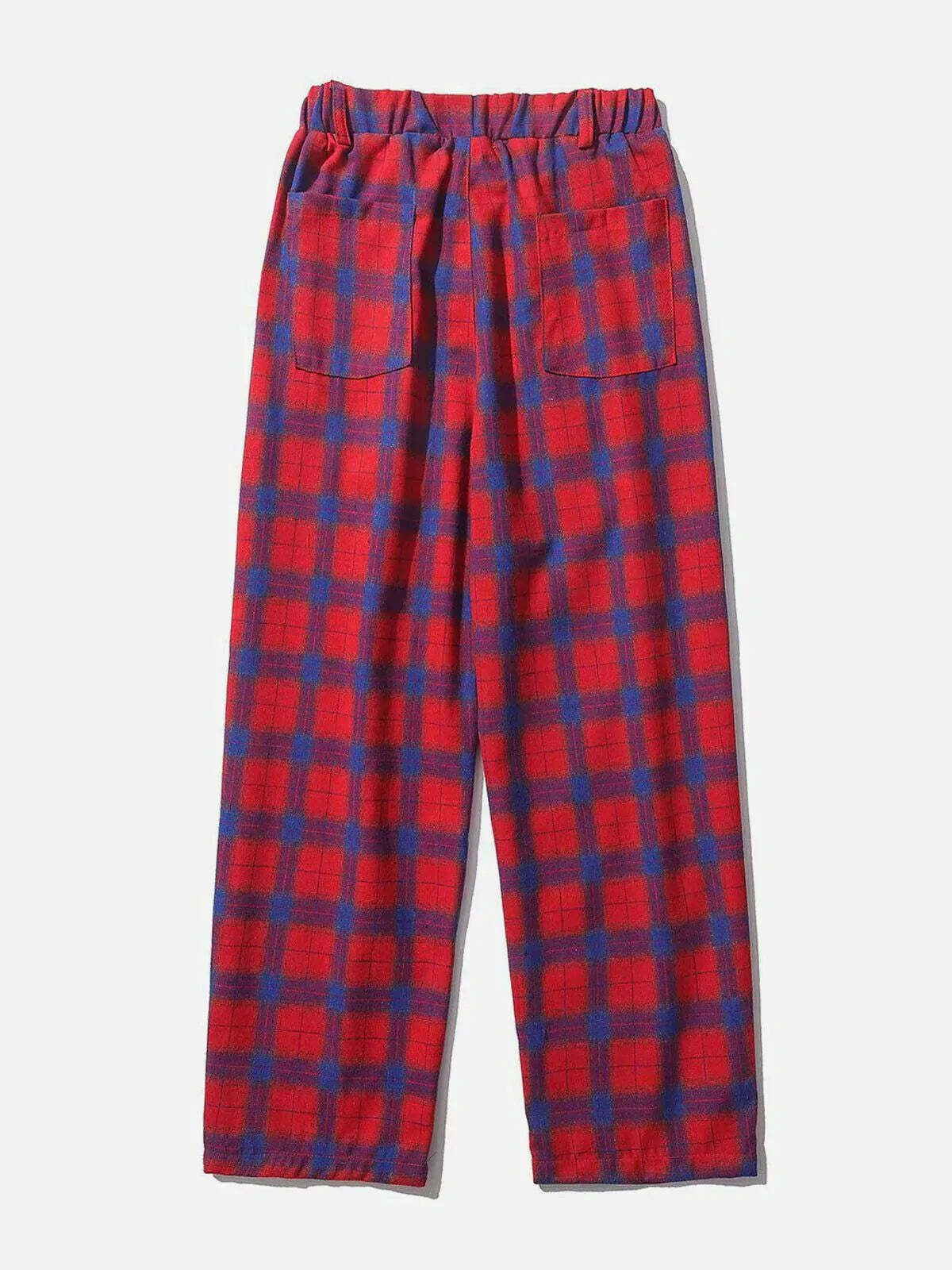 plaid pattern casual pants retro & vibrant streetwear 7033