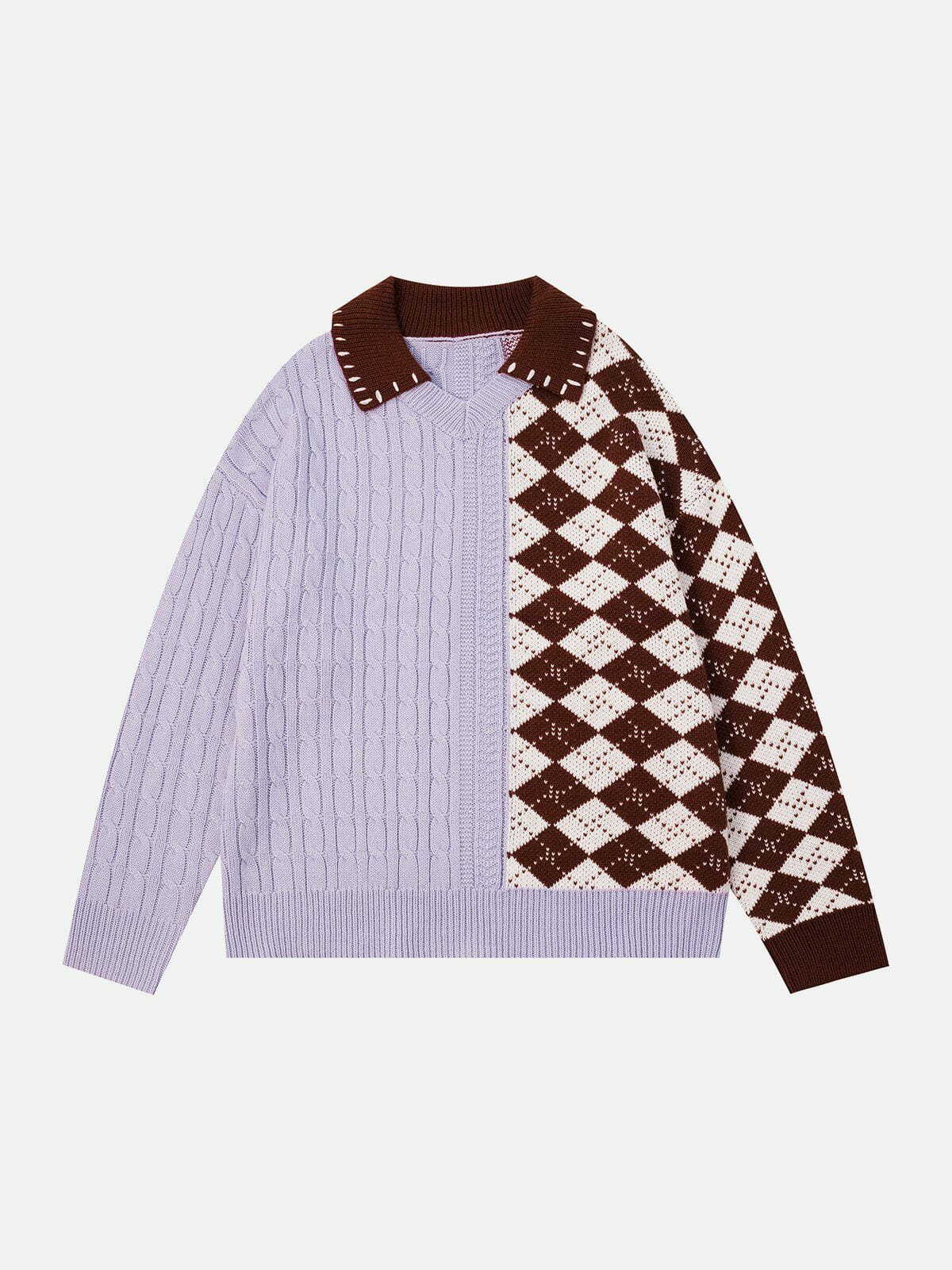 plaid polo collar sweater retro urban statement 4718