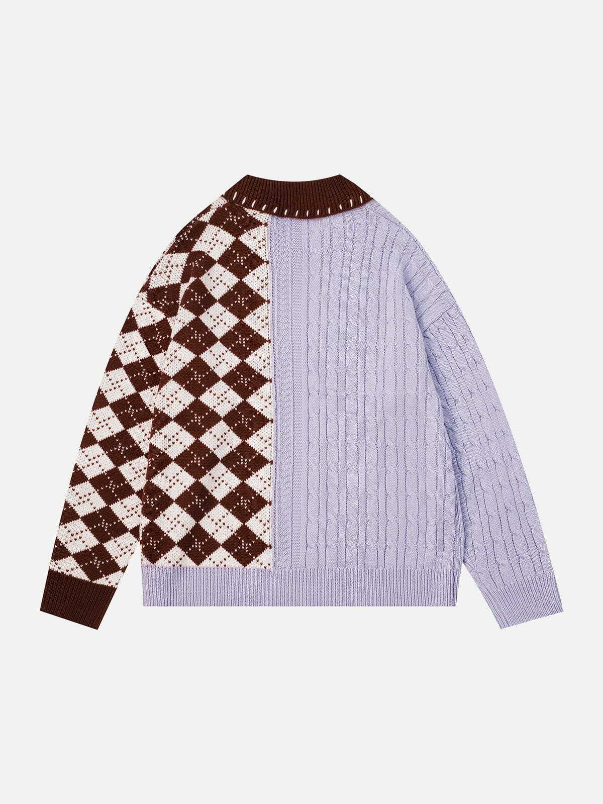 plaid polo collar sweater retro urban statement 6294