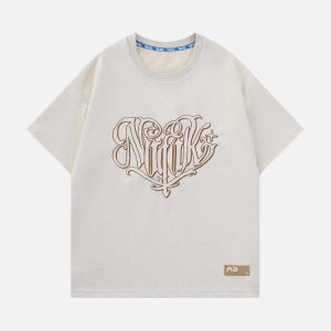 playful heart embroidered tee retro chic streetwear essential 3124