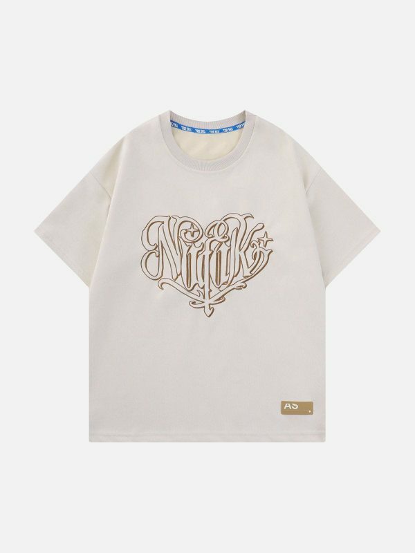 playful heart embroidered tee retro chic streetwear essential 3124