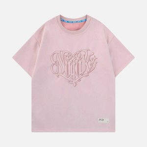 playful heart embroidered tee retro chic streetwear essential 6097