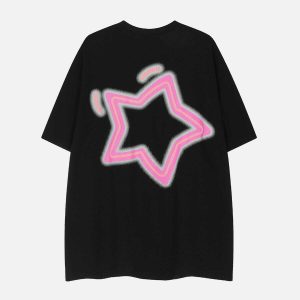 playful star print tee edgy  retro shirt for youthful streetwear 6458