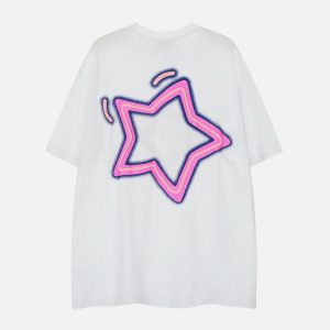 playful star print tee edgy  retro shirt for youthful streetwear 7711