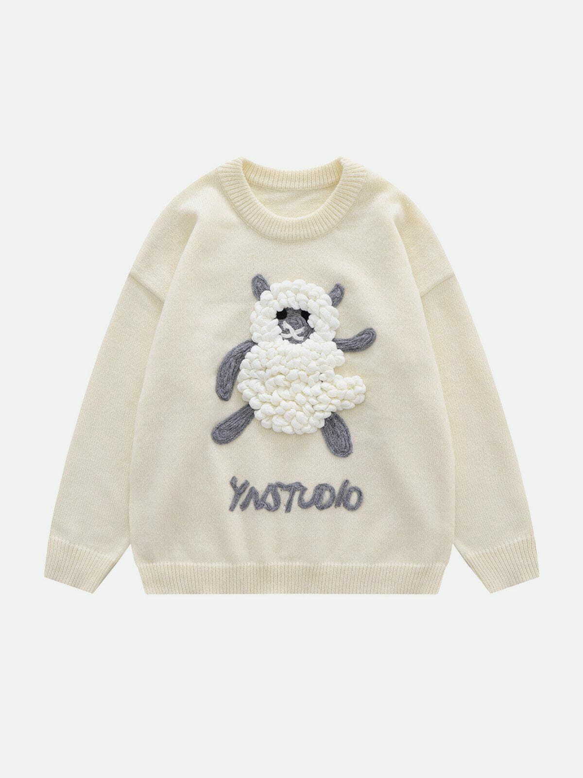 plush lamb print sweater cozy & quirky streetwear 1157