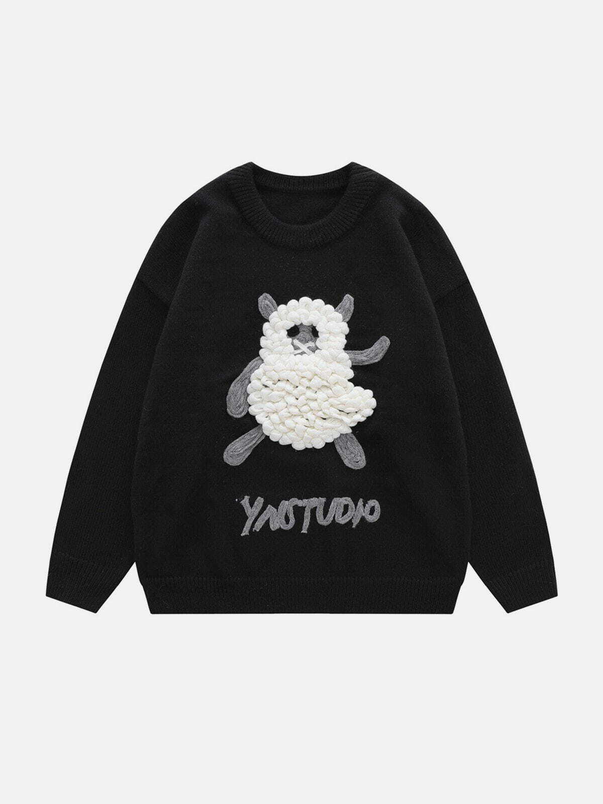 plush lamb print sweater cozy & quirky streetwear 3021