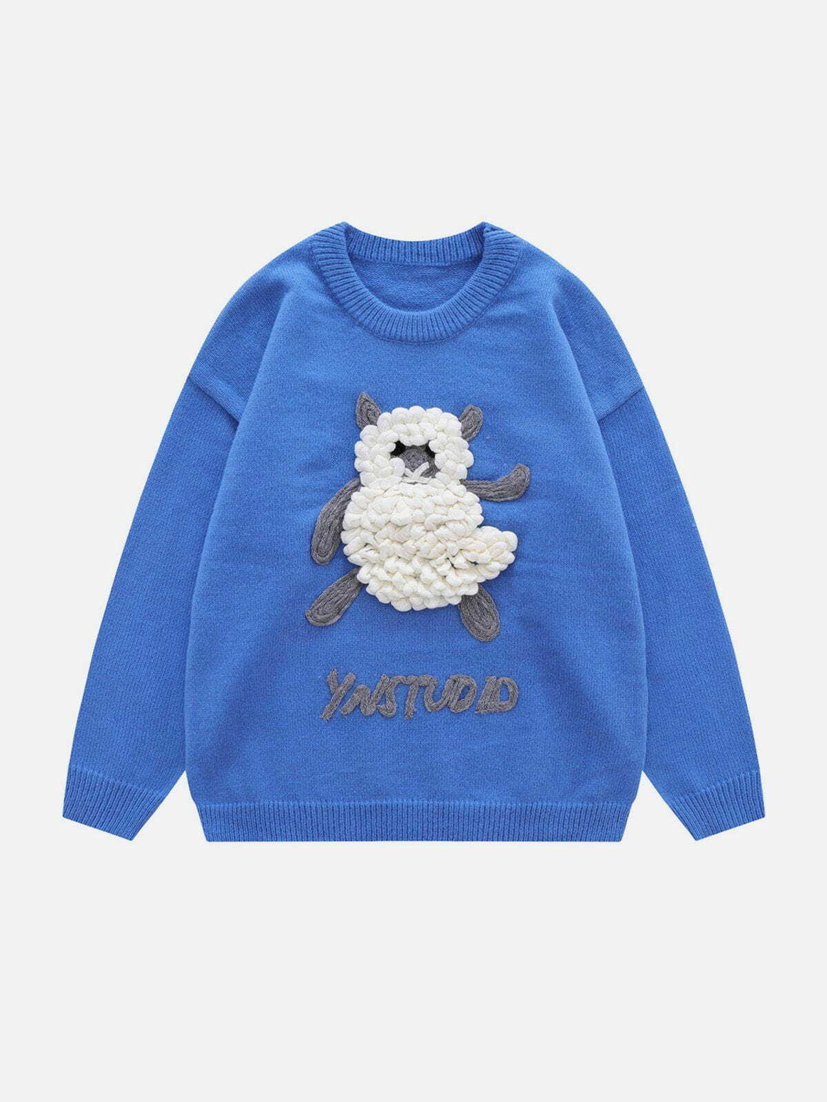 plush lamb print sweater cozy & quirky streetwear 7680