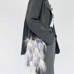 plush lilac fringe crossbody bag chic & quirky y2k accessory 8945