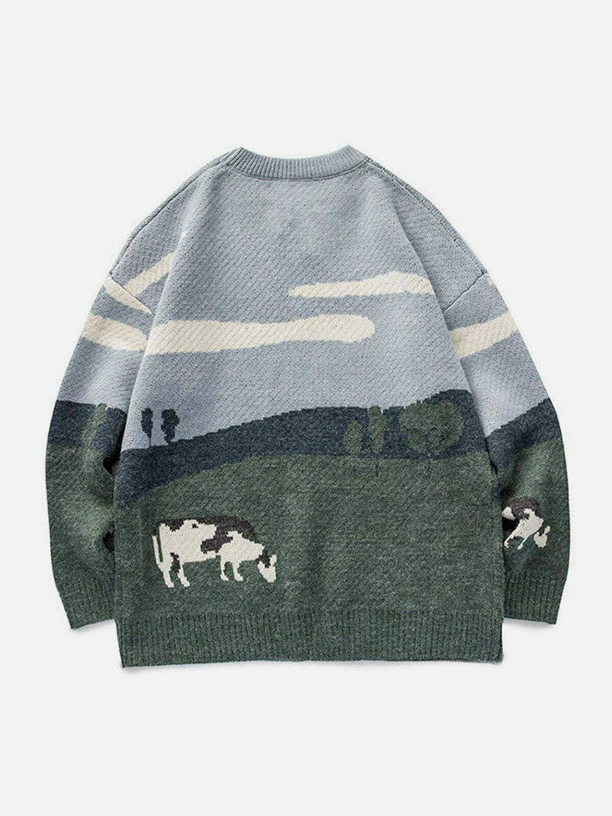 prairie cow print sweater vintage & chic y2k streetwear 1057