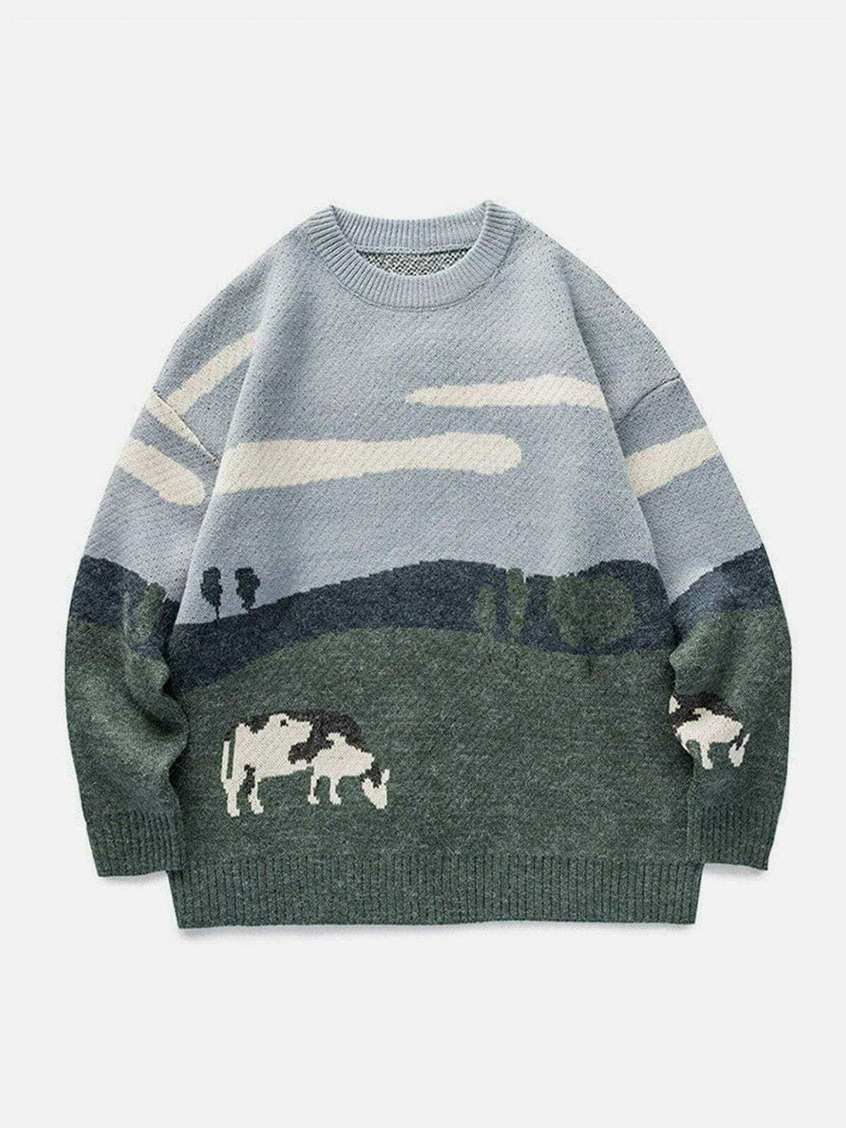 prairie cow print sweater vintage & chic y2k streetwear 3737