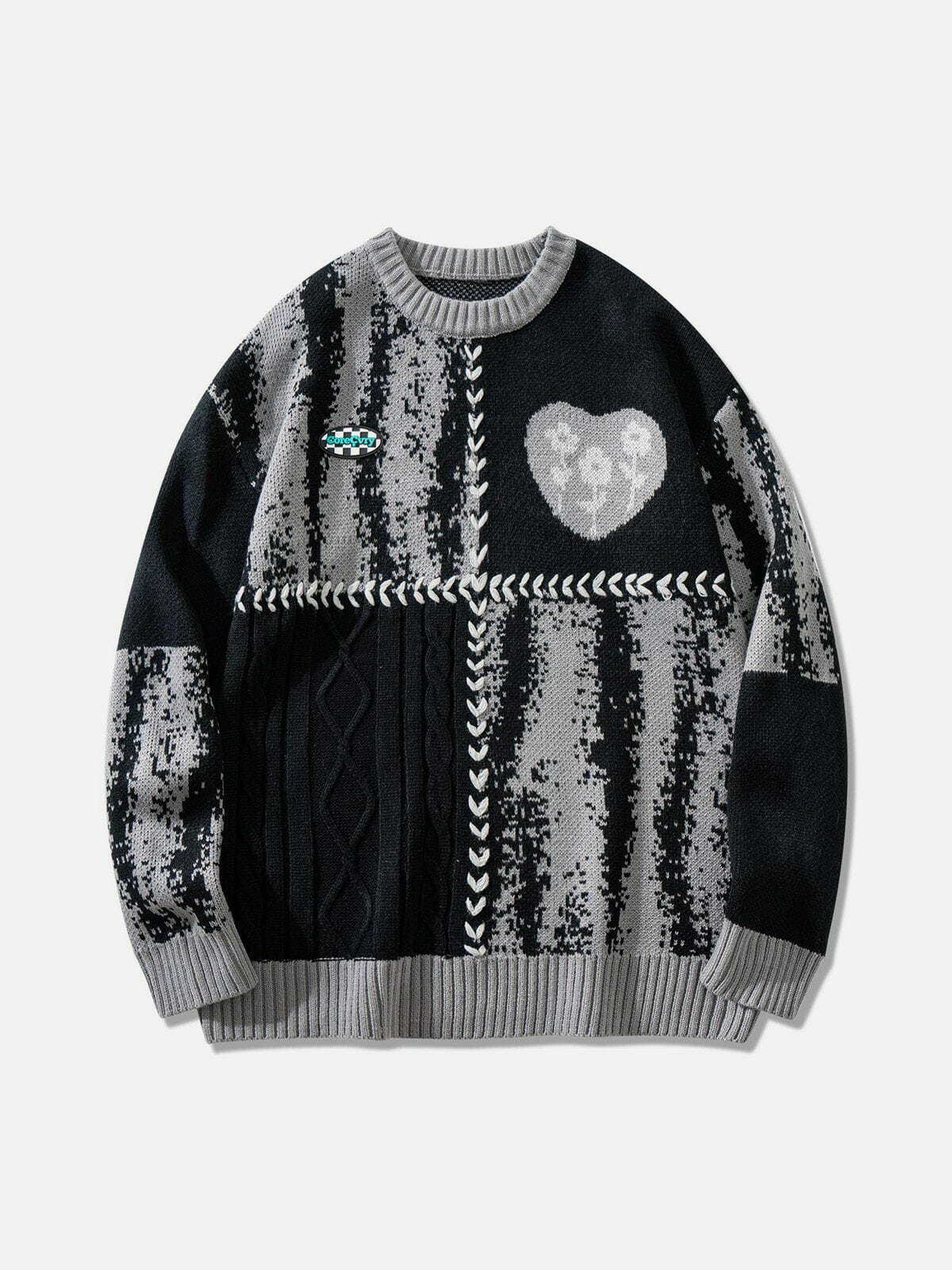 quilted heart jacquard sweater edgy streetwear essential 5323