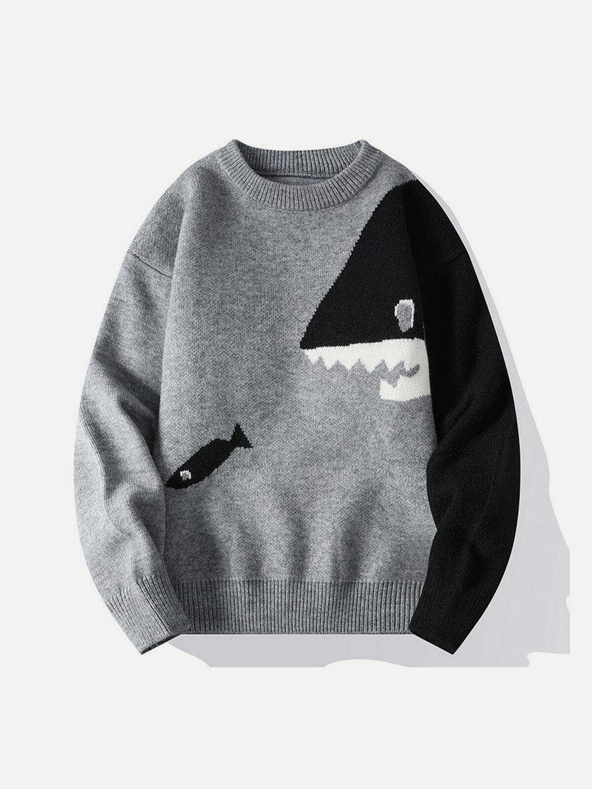 quirky cartoon shark sweater playful & edgy y2k fashion 2353