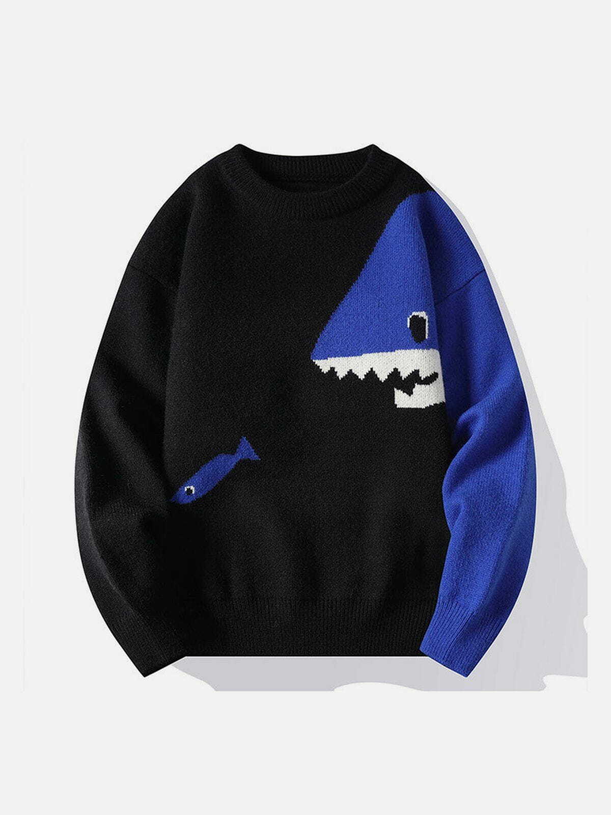 quirky cartoon shark sweater playful & edgy y2k fashion 5364