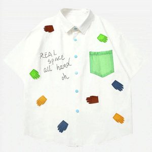 quirky patchwork tee retro shortsleeve shirt for a youthful look 2658