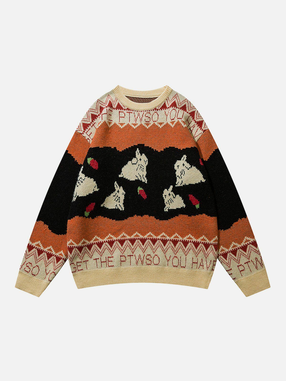 quirky rabbit graphic sweater cozy & playful y2k fashion 1740