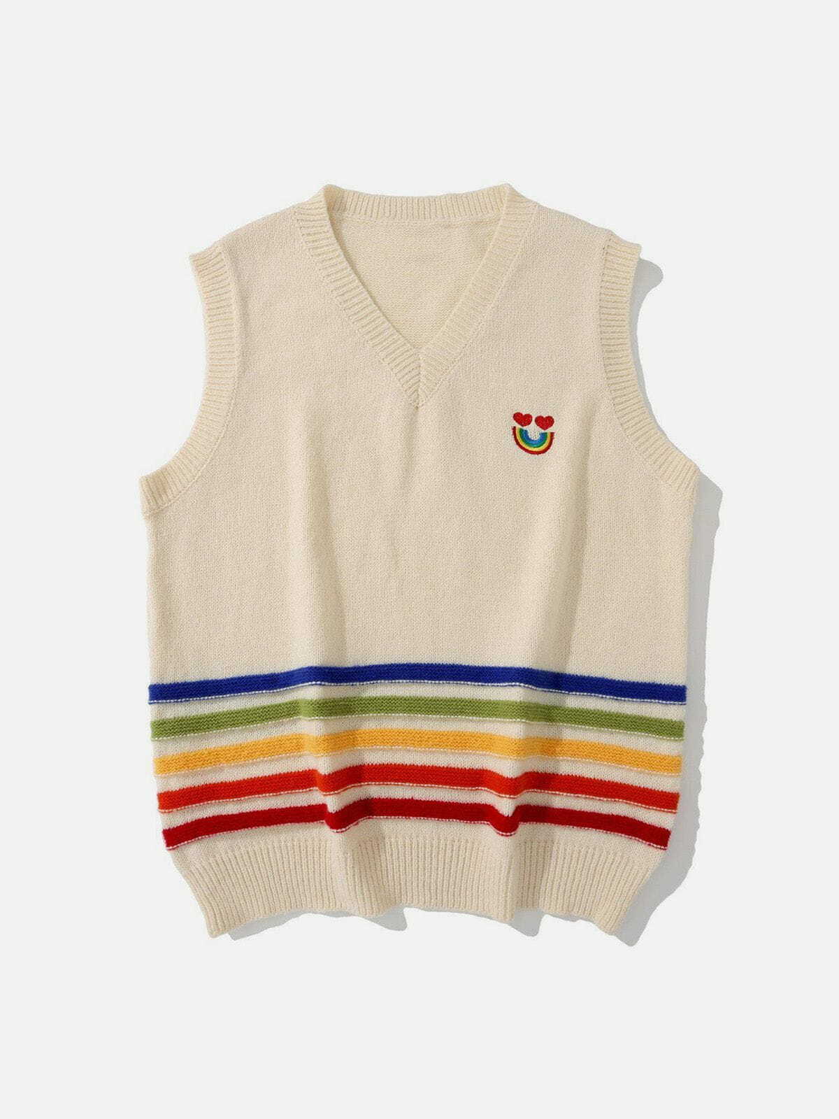 rainbow smile knit vest quirky streetwear essential 3984