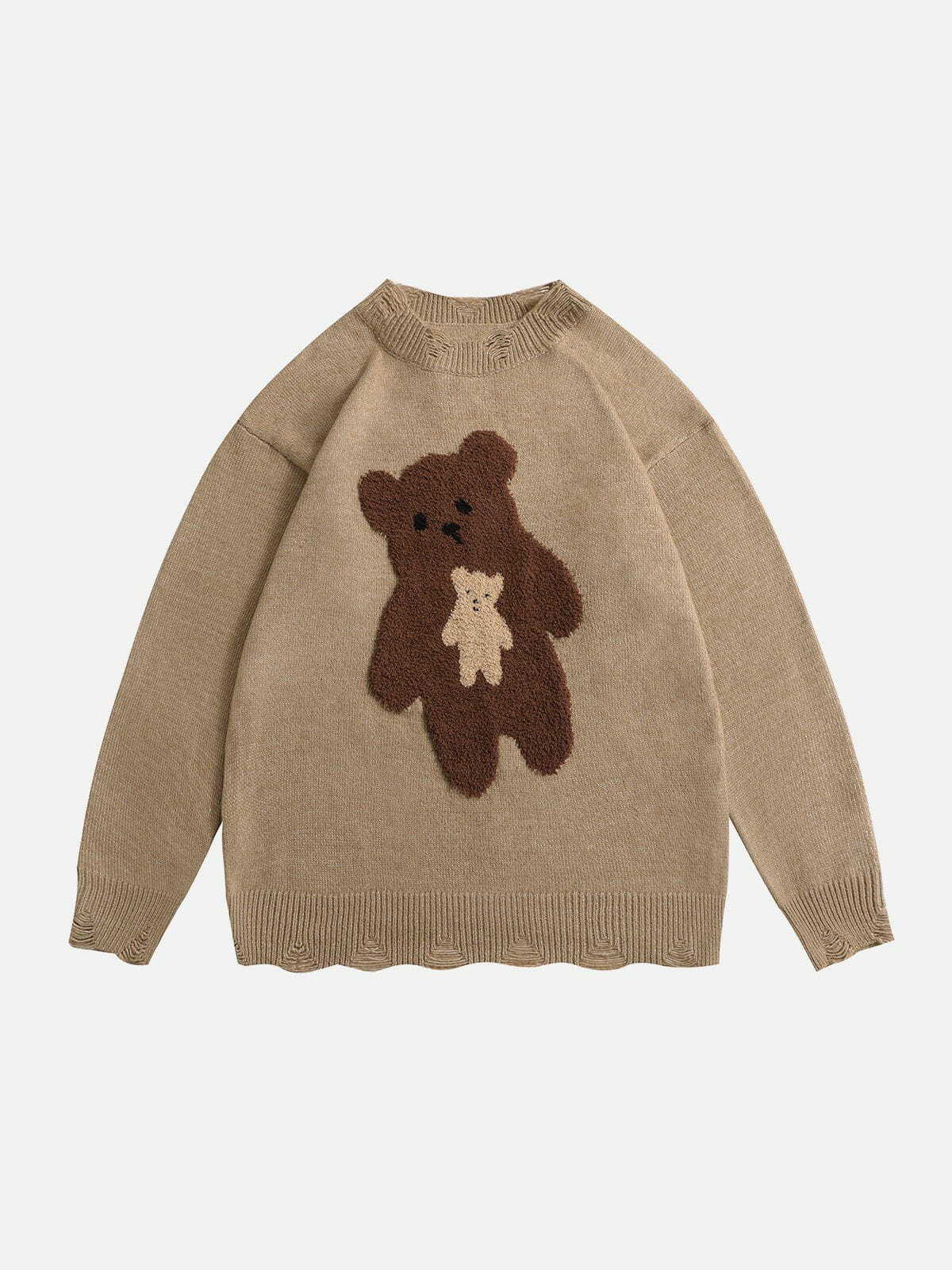 raw edge flocked bear sweater edgy y2k fashion essential 3168