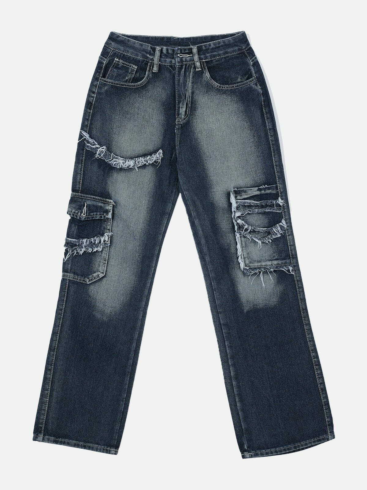 raw edge pocket jeans edgy & functional streetwear 5909