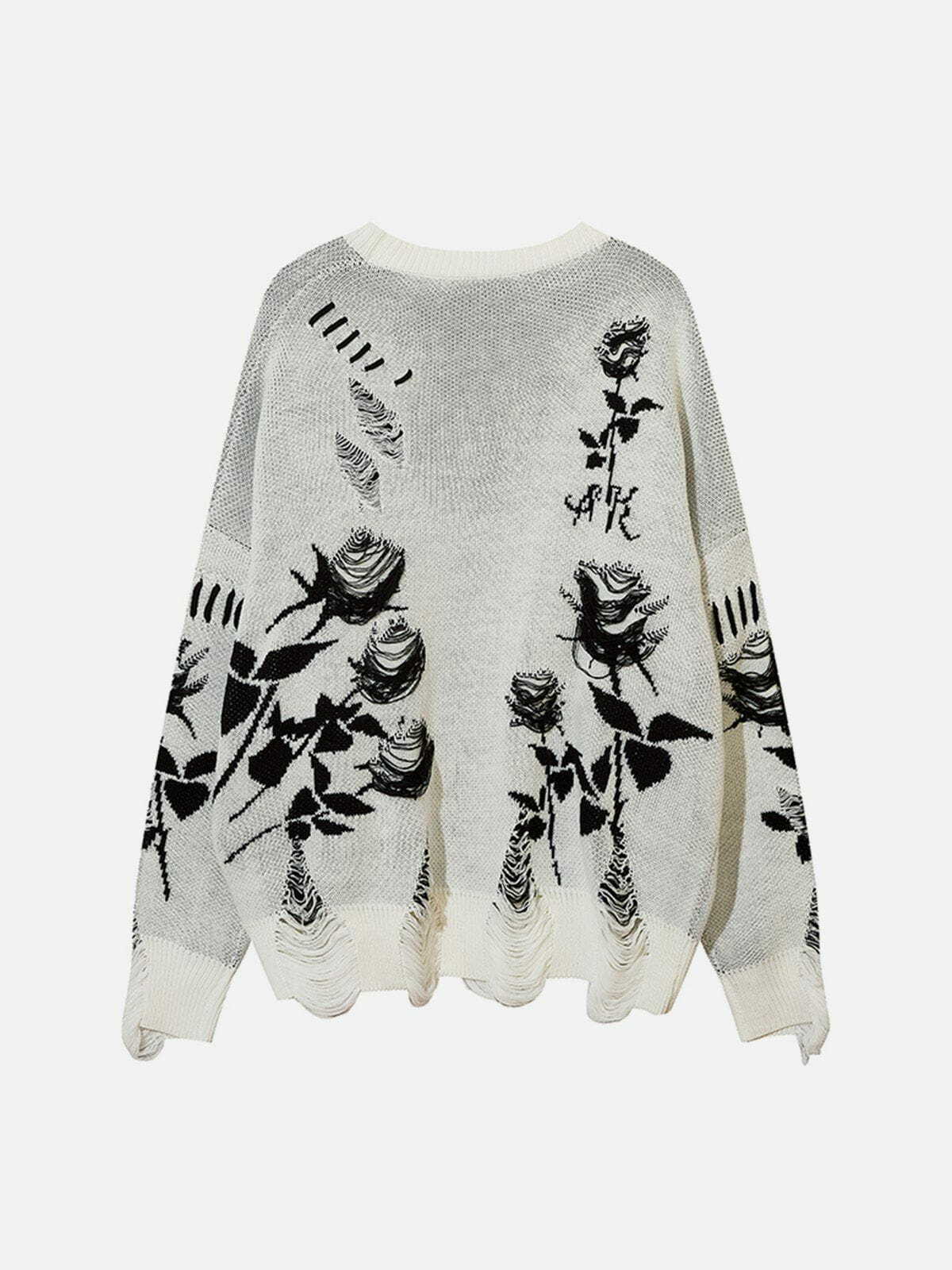 raw edge rose sweater quirky floral streetwear 3749