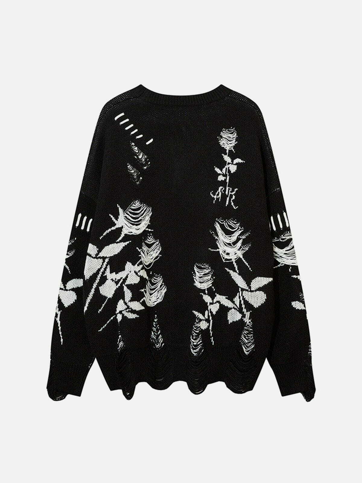 raw edge rose sweater quirky floral streetwear 4879