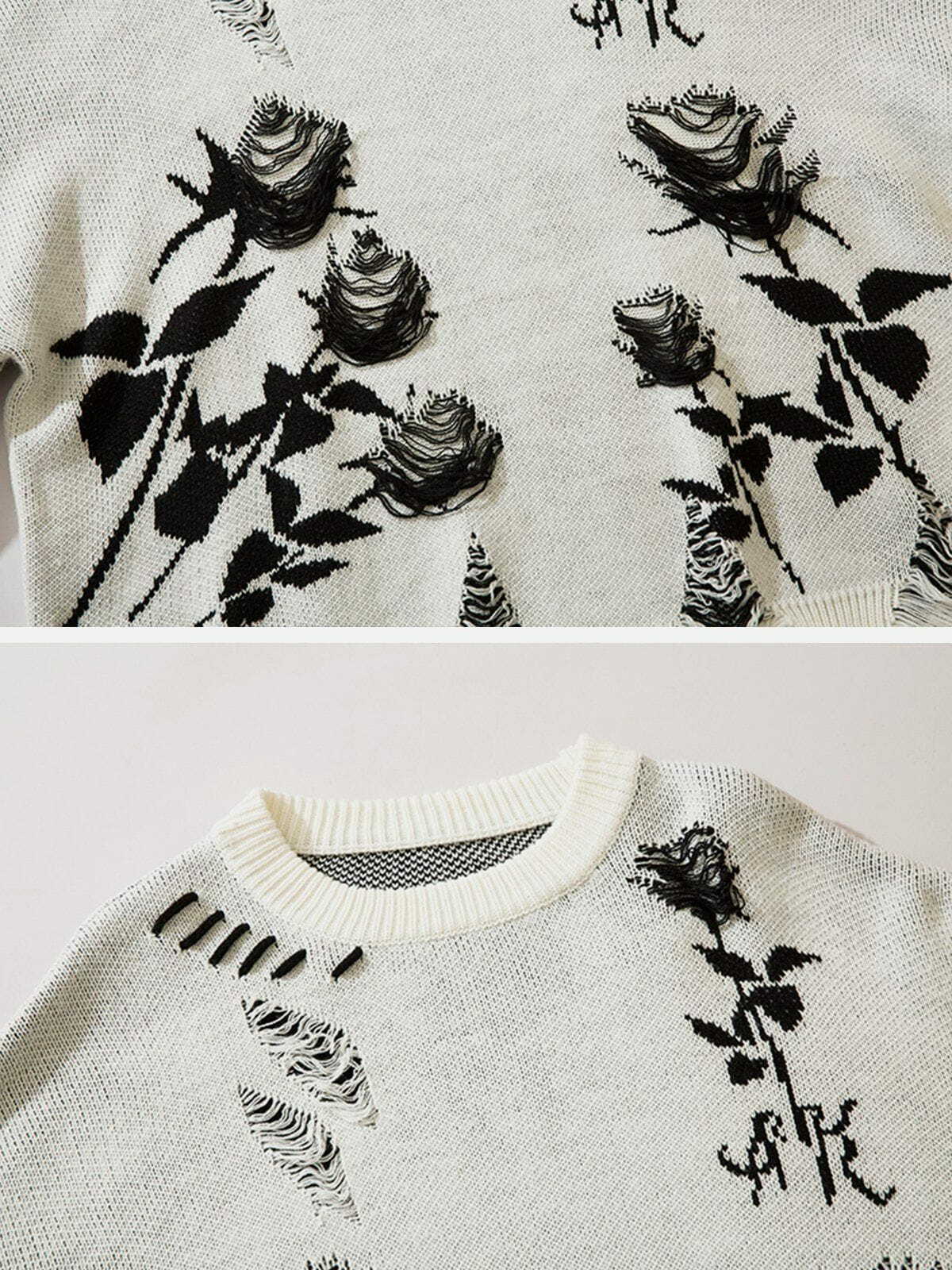 raw edge rose sweater quirky floral streetwear 5019