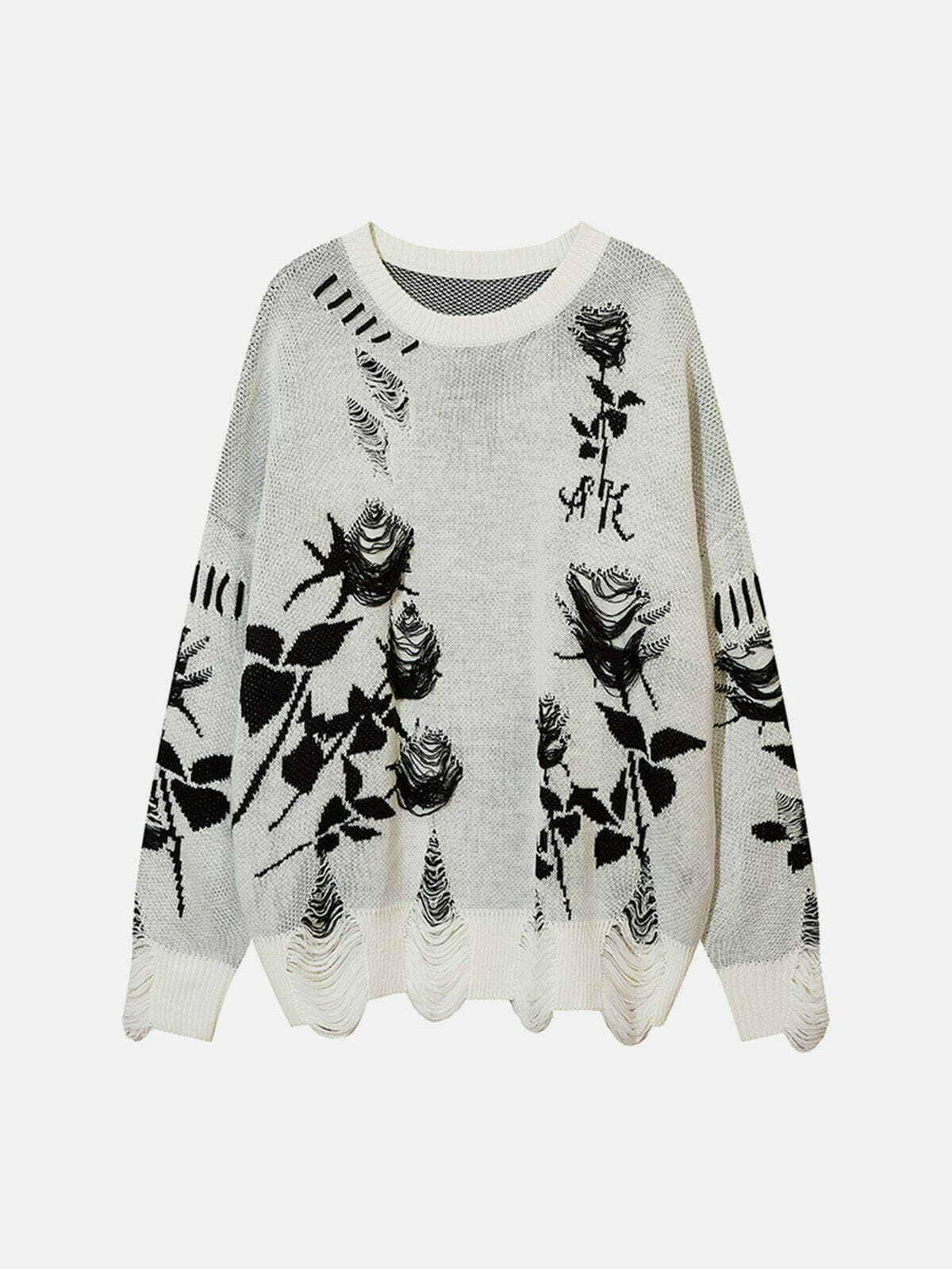 raw edge rose sweater quirky floral streetwear 6609