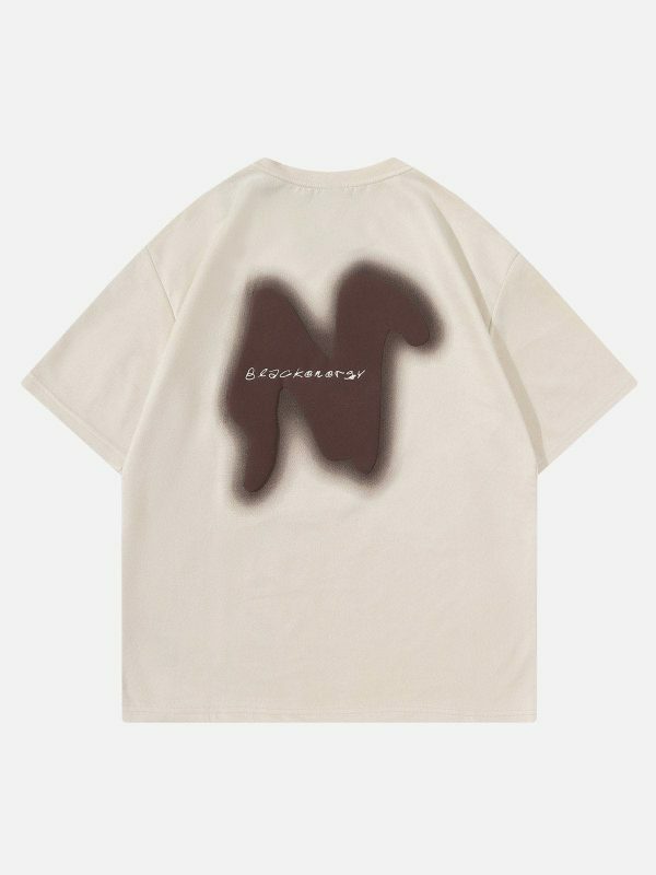 retro blurry letter graphic tee edgy urban streetwear shirt 6468