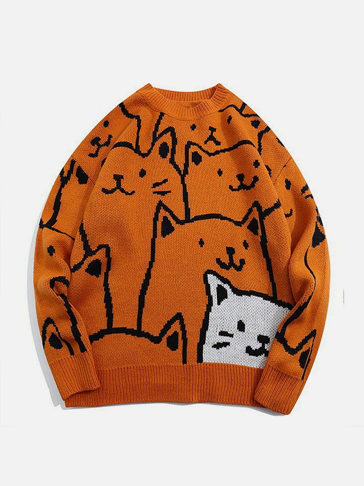 retro cartoon cat sweater flocked design charm 8467