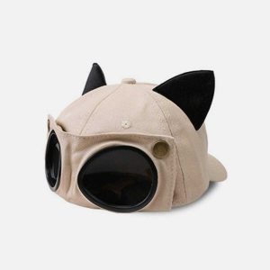 retro cat ears aviator glasses hat edgy  urban streetwear accessory 8264