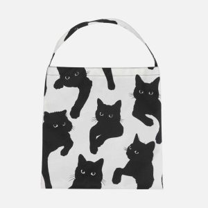 retro cat print bag edgy urban shoulder purse 2388