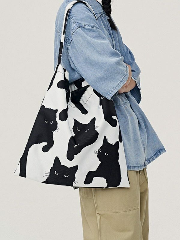 retro cat print bag edgy urban shoulder purse 7750