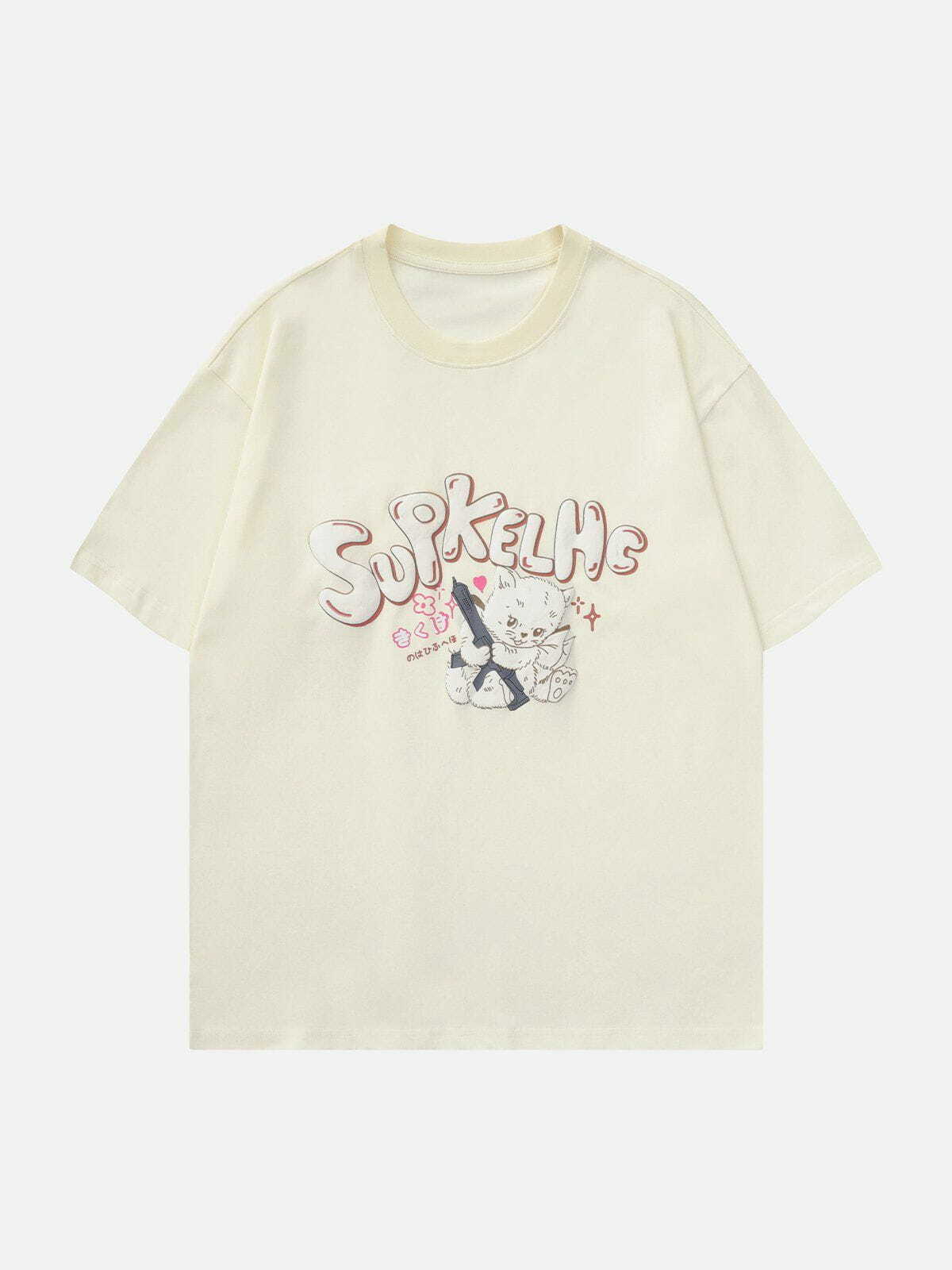 retro cat print tee edgy  vibrant streetwear shirt 3328