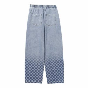retro checkerboard print jeans edgy & vibrant streetwear 8131