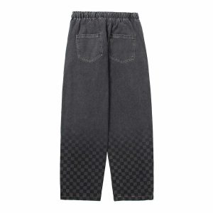 retro checkerboard print jeans edgy & vibrant streetwear 8695